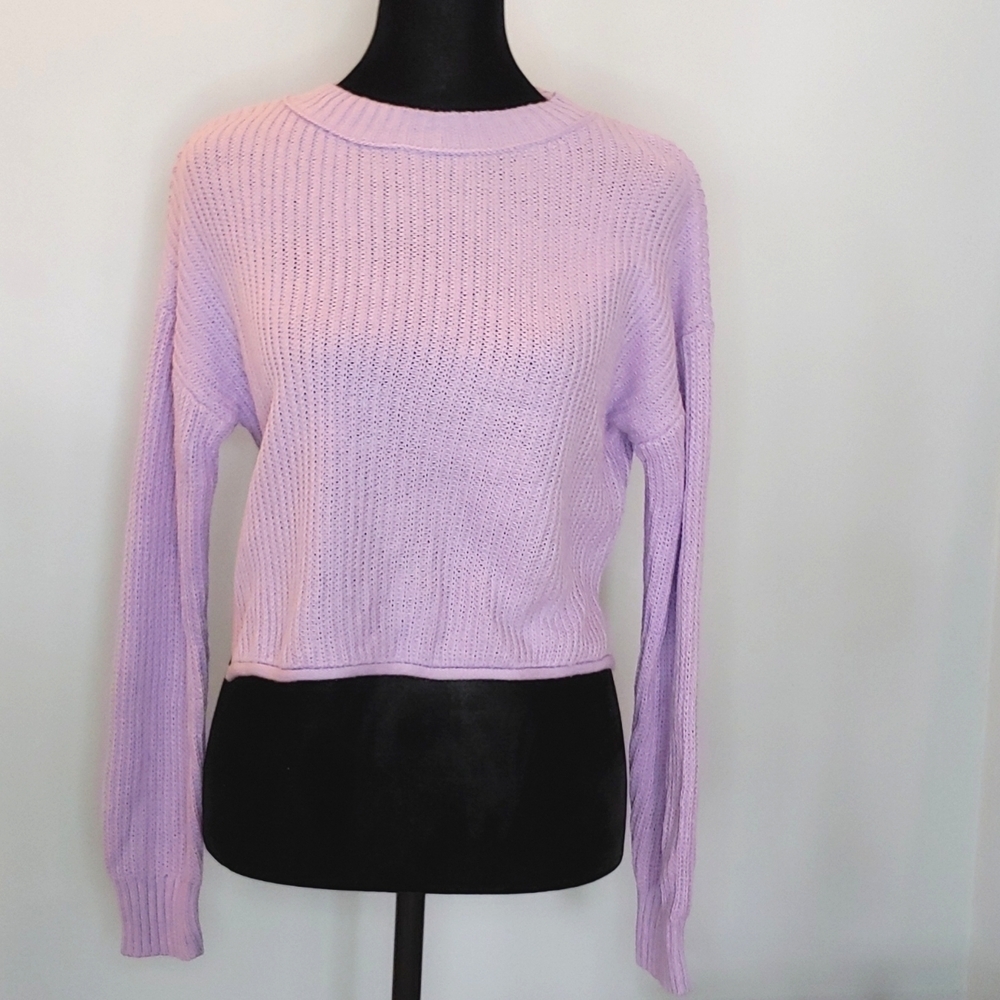 Wild Fable Crew Neck Sweater Long Sleeved Cropped Lavendar Women Size XS